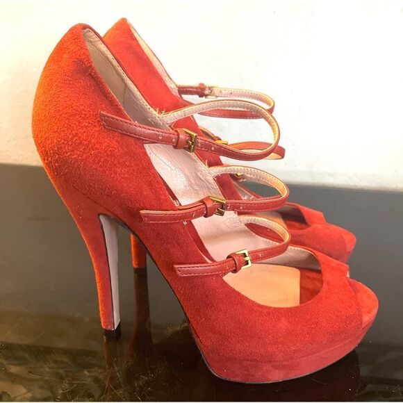 GUCCI SHOES LISBETH HIGH HEEL MARY JANE SUEDE LEATHER PEEP TOE PUMPS SZ 36/6 - Picture 2 of 10